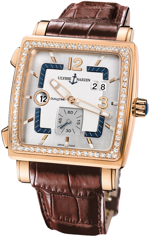 The luxury fake Ulysse Nardin Quadrato 246-92B600 watches are made from 18k rose gold and decorated with diamonds.