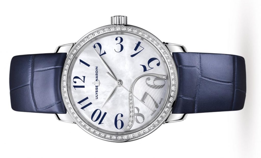 The stainless steel fake watch is decorated with diamonds.